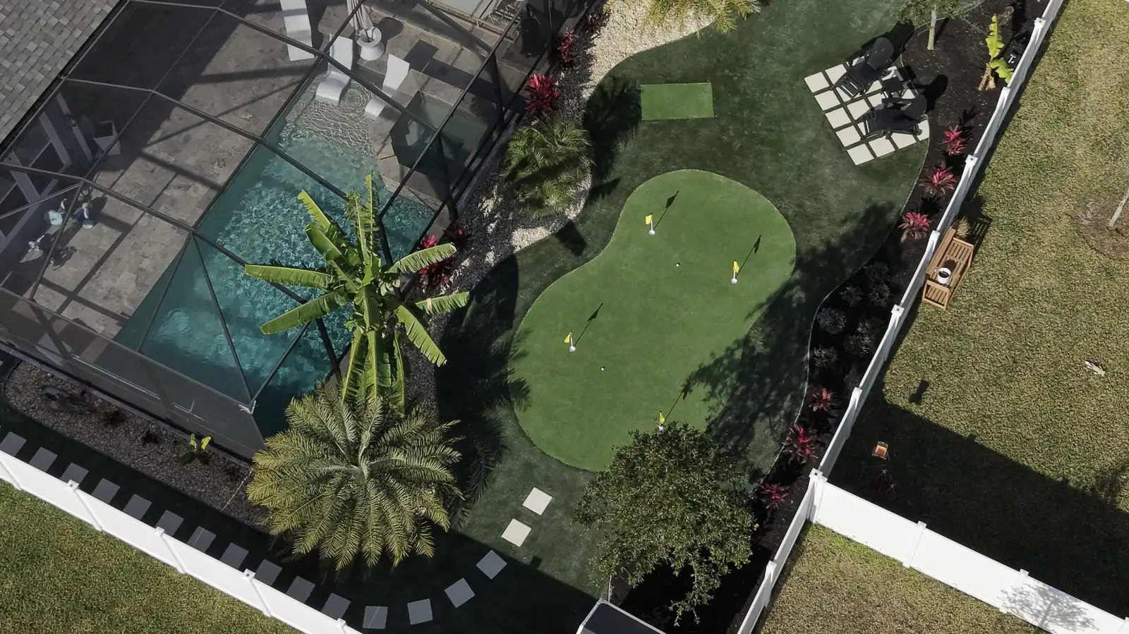 Aerial view of a paver pool deck in St. Johns County, FL